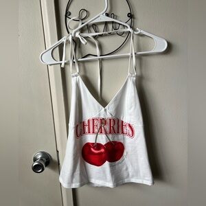 White Cherries Print Cami Tank Top